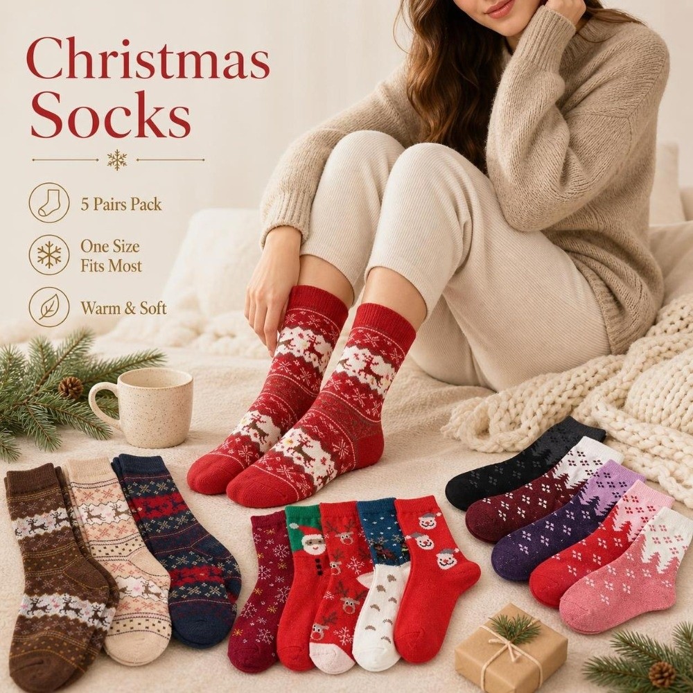 5pairs Thickened Christmas Rei - Thermal Sock Wool recension och pris