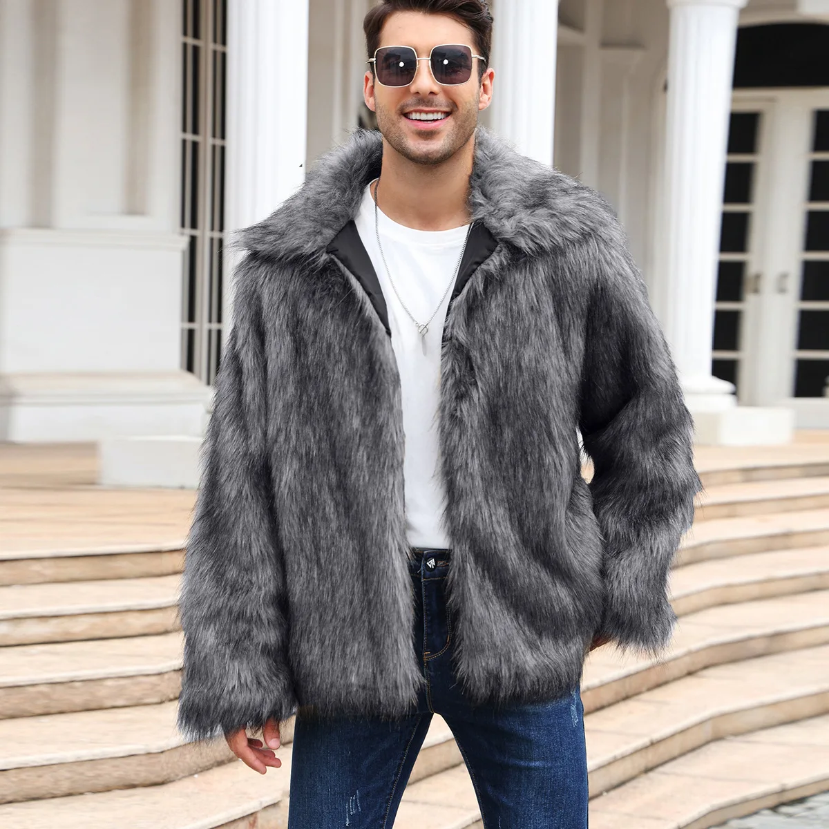 Men Faux Fox Fur Jacket Coat W - Down Jacket Packable recension och pris